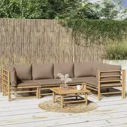 Patio Furniture Sets 6 Piece Garden Lounge Set with Taupe Cushions Bamboo