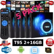 T95 Android TV Box Quad Core 6K WIFI HD 2+16GB Media Stream Player (5 PACK)
