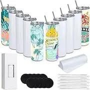 20 oz Sublimation Tumblers, 10 Pack Blank Skinny Tumbler with Lids and Straws,Stainless Steel Double Wall Vacuum Insulated Sublimation Tumbler Bulk Set, Straight Tumblers Cups Travel Coffee Mug