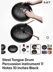 YINAMA 10in Steel Tongue 11 Note Drum Percussion Instrument. Black w/ Case. NEW