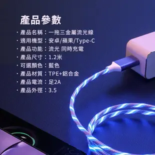 【快速出貨】流光線數據線 lightning TYPE-C 三合一 抖音同款 傳輸線 充電線 安卓 蘋果 發光 流光線