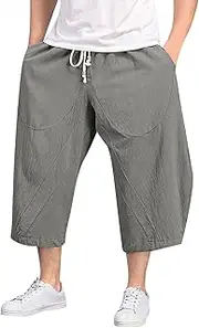 [Generic] Indoor Boy Wide Leg Pants Hanging Crotch Hip Hop Bloomers Calf Length Mid Pockets Trousers Memory Foam Plush