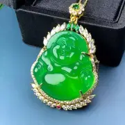 Jade Chalcedony Buddha Pendant Green Agate Buddha Gong Pendant Jade Stone