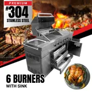 Bull BBQ Premium 6-Burner Outdoor Kitchen with Sink & Rotisserie - #304 Stainless Steel