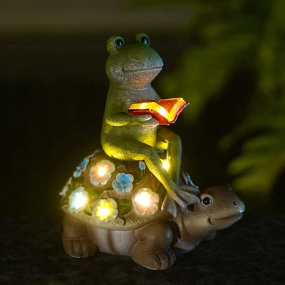 Solar Frog Riding Turtle for Garden Decor - Outdoor Statues for Patio,Yard,Balco