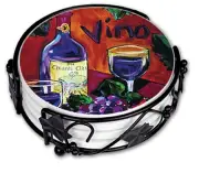 Vino Wine Tasting Ceramic Drink Coasters With Holder Gift Set