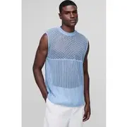 Mens Light Blue Regular Fit Open Stitch Knitted Vest