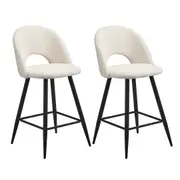 Oikiture 2x Bar Stools Kitchen Counter Stool Dining Chairs Boucle White HORN