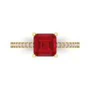 2.7Ct Asscher Cut VVS1 Ruby Solid Gold Solitaire with Accents Engagement Ring