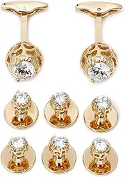 [Skcess] Round Mens Cufflinks Shirt Studs, Copper Cufflinks Shirt Studs White Cubic Zirconia Cufflinks Shirt Studs Tuxedo Shirts Business Wedding Gift