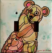 Double toggle light switch plate cover BEAR Original painting by Lynne Kohler