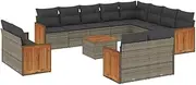 vidaXL Garden Sofa Set - 13-Piece Grey Modular Lounge with Cushions - Weather-Resistant Poly Rattan Outdoor Furniture for Patio, Deck, Backyard with Acacia Wood Tabletop