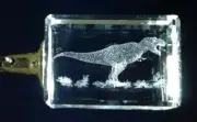 T Rex Dinosaur 3D Crystal Laser Etching w/ Chrome Keychain 4” Gift Box Free Ship