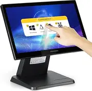 Volcora 15.6" Black LED Touch Screen Monitor with Metal Stand - Backlit 1366 * 768 with VGA HDMI Connection for Small Business, Restaurant, Office - No Driver Required (Not Compatible with macOS/iOS)