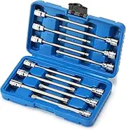 CASOMAN 3/8" Drive Extra Long Torx Bit Socket Set, 12 Piece Torx Star Bit Set, T10 to T60, Length: 150mm, CR-V & S2 Steel