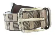 Pierre Cardin Distressed Brown Textured Classic Silver D-Ring Adjustable Belt