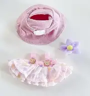 Tznzxm 3-Piece Clothes Compatible with Labubu Outfit, Lovely Style Set for 17cm Labubu Dolls - Puff Dress + Cute hat + Flower Hair Accessories Suitable (Doll Not Included) (Pink)