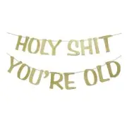 HOLY SHIT YOU'RE OLD BIRTHDAY PARTY BANNER BUNTING GOLD GLITTER PARTY SUPPLIES