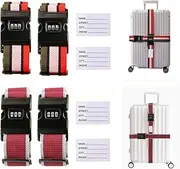 [MTIENGZION] 4Pcs Luggage Strap Adjustable Heavy Duty Suitcase Travel Belts for Connecting Your Luggage Non Slip Travel Luggage Straps with Cryptographic and Suitcase Tags (4pcs Password 2M Model 2)