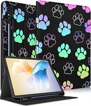 [Wazzasoft] for Samsung Galaxy Tab S9 Plus Case 12.4 Inch 2023 Folio Cover with Pencil Holder Cute Fashion Design Dog Paw Unique Cool Tablet Case