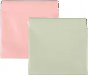 [CoastalPure] 2-Pack Small Jewelry Pouches - 10×10 cm PU Self-Sealing Mini Organizer for Rings, Necklaces, Coins and Cosmetics (Pink + Green), Compact Travel Storage Solution