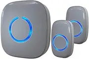 Wireless Doorbell, 300 m Range, Waterproof Front Door Bell Kit with 2 Plug-in Receivers and 1 Transmitter, 52 Melodies Doorbell with LED Flash - Model CX (Grey)