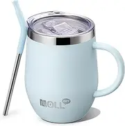 [Mollcity] Kids Tumbler with Straw 350ML/12 oz Insulated Cup with Leak Proof Lids and Handle-Reusable Stainless Steel Vacuum Tumbler with Silicone Pad, BPA Free (Baby Blue)