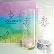 Aqua Aura Glassware Tumblers Drinking Glass Set Gemstone Amethyst Rose Quartz