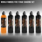 4oz * 6 BOTTLE GREY WASH SET WORLD FAMOUS Tattoo Ink - Stock In Sydney