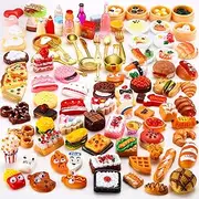Sumind 100 Pieces Miniature Food Drinks Toys Mixed Pretend Foods for Dollhouse Kitchen Play Resin Mini Food for Adults Teenagers Doll House (Hamburger, Pizza, Cake, Bread)