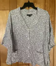 New Donna Karan Button Front Pajama Top Viscose Gray White XL Extra Large