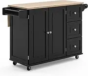 Homestyles Dolly Madison Black Mobile Kitchen Island Cart with Wood Drop Leaf Breakfast Bar