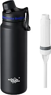 Membrane Solutions C3 Filtered Water Bottle, 32oz Stainless Steel Water Bottle with Replaceable ACF Filter Cartridge, Portable Water Filter, Travel, Hiking and Camping for Clean Drinking Water(Black)