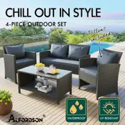 ALFORDSON Outdoor Furniture 4PCS Patio Wicker Set Dark Grey