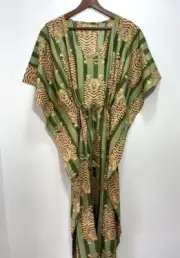 Green Tiger Kaftan Dress Nightwear, Sleepwear Gown, Beachwear Loose Fit Caftan