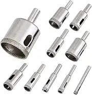 Diamond Drill Bits, LepoHome 10 PCS Hollow Core Drill Bit Set for Ceramic, Glass, Porcelain Tile Diamond Hole Saw Tile Set Glass Drill Bit, 1/4 to 1-1/2 Inch