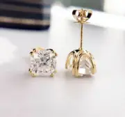 2.00Ct Asscher Cut Lab Created Diamond Stud Earrings 14K Yellow Gold Finish