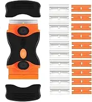 Scraper Kit, Double Edged Window Scraper with 10 Metal Blades and 10 Plastic Blades, Glass Scraper Putty Knife Remover Tool, Scraper Tool for Stickers Labels Decals Paint Glass Window Black