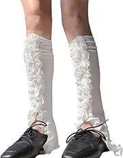 [Oxtxuzdm] Women's Aesthetic Ruffled Split Front Leg Warmer Knee Length Flared Leg Covers Lightweight Stretchy Footless Long Socks