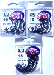 15 Eagle Claw Lazer Sharp EWG Worm Hook Ringed Black L092GH Value Pack