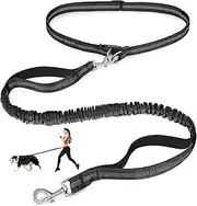 Laqibak Hands Free Dog Leash, Adjustable Waist Leash for Dog Walking, Dual Bungee 4.2-6.7 Feet Long with Reflective Stitches for Walking Hiking Running, Fits 26"- 43" Inch Waist, Black