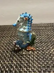 Sea Horse Jeweled Enamel Trinket Ring Box Ocean Beach Decor 3.25" Tall