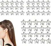 50 Pieces Star Hair Clips, Silver Hair Barrettes, Non-Slip Star Snap Hair Pins for Girls Women, Metal Stars Hair Accessories(Silver)