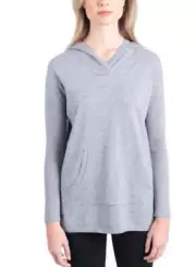 CYRUS WOMEN'S PULL OVER HOODIE SWEATER(HEATHER GRAY-LARGE)NWT