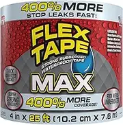 Flex Tape, MAX, 4 in x 25 ft, Clear, Original Thick Flexible Rubberized Waterproof Tape - Seal and Patch Leaks, Works Underwater, Indoor Outdoor Projects - Home RV Roof Plumbing and Pool Repairs