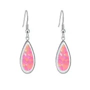 Hawaiian Pink Fire Opal Drop Shape Earrings Silver Filled For Women Girls