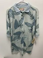 NWT Caribbean Joe Pirates Cove Leaf Leaves Polo Large Blue