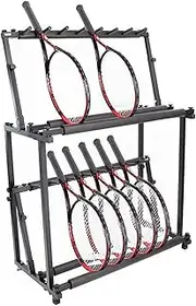 Racket Display Rack, Racket Storage Rack, Black 2-Tier Training Equipment Organizers Holder, Suitable for Fitness Equipment Such As Tennis Rackets and Badminton Rackets