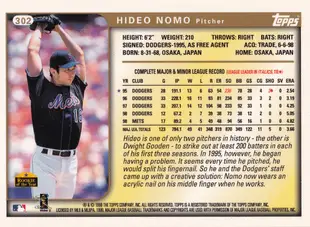 1999 Topps #302 Hideo Nomo 野茂英雄