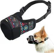 Dog Muzzle, Soft Dog Muzzles for Small Medium Large Dogs, Breathable Printed Muzzles with Adjustable Strap to Stop Biting and Chewing, Allows Panting and Drinking (Black, L)